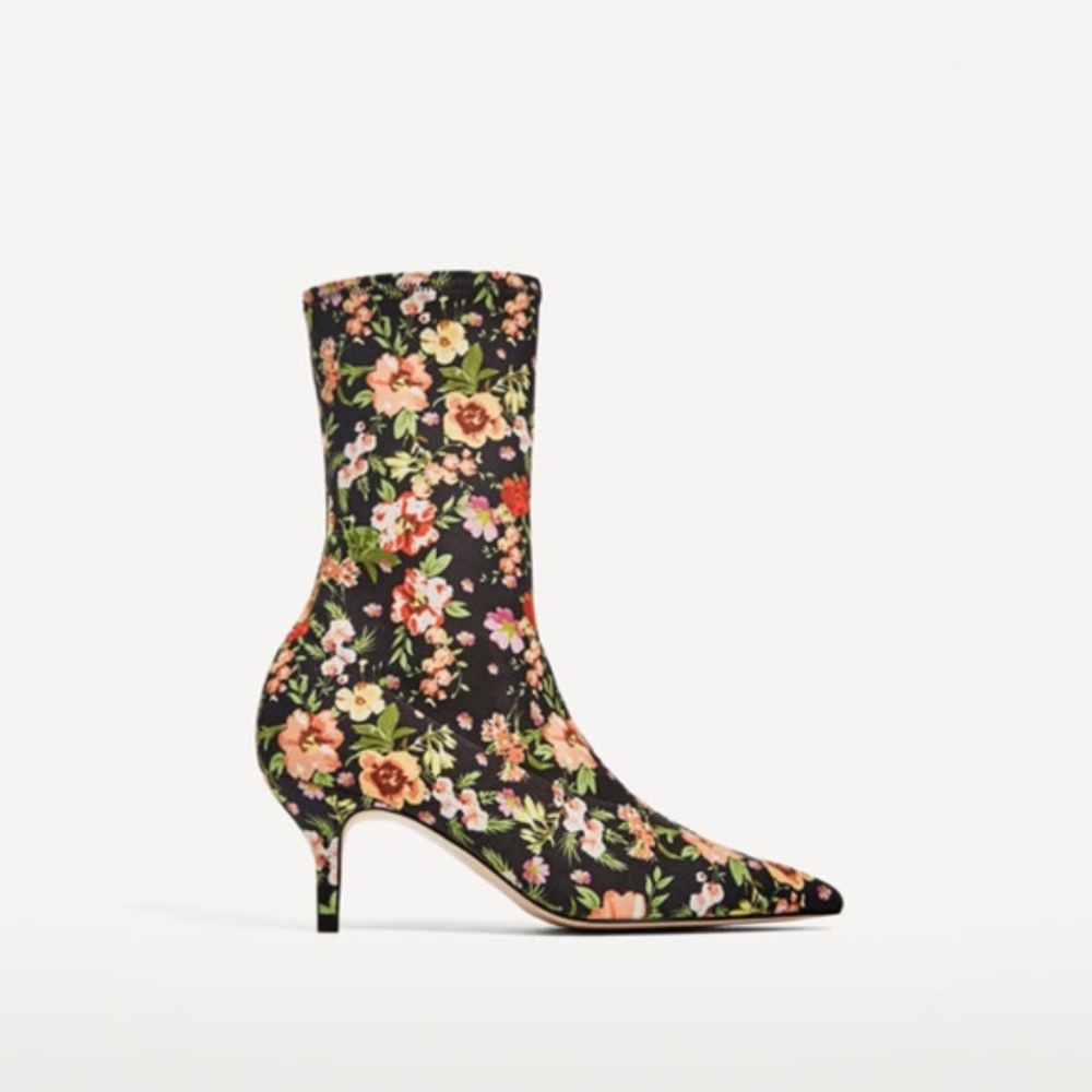 Zara floral print fabric sock ankle spring boots - Picture 1 of 4